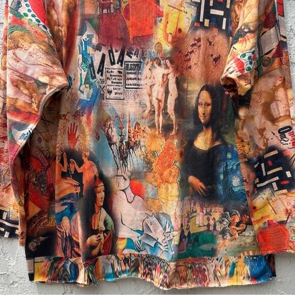 MADE IN ITALY Top Women 8 Artsy Art To Wear Avant Garde All Over Print Mona Lisa - Picture 8 of 9